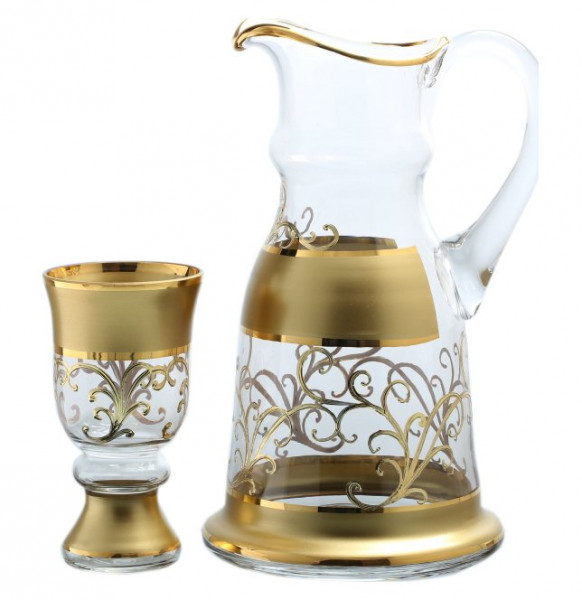 Набор для воды 7 предметов (кувшин + 6 стаканов)  Bohemia &quot;Королевский /Матовая полоса /Золотые завитушки&quot; / 137522