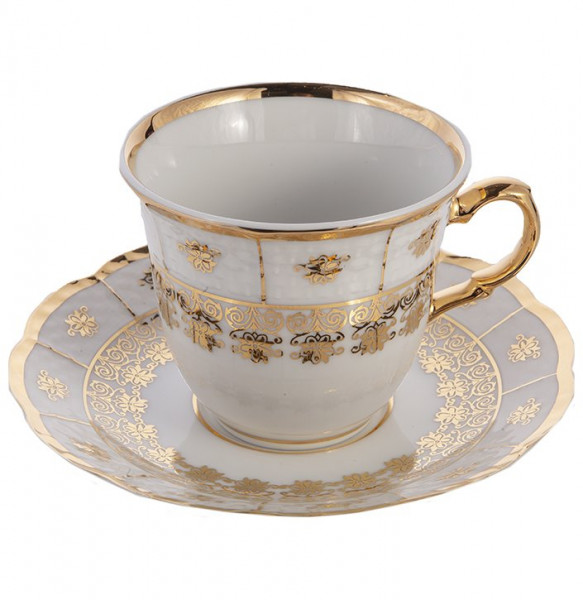Набор чайных пар 200 мл 6 шт высокие  Thun &quot;Менуэт /Золотой орнамент&quot; / 003876
