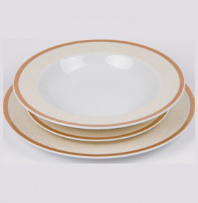 Набор тарелок 18 предметов (19, 23, 25 см)  Thun "Кристина /Бежевая с золотом" / 048765