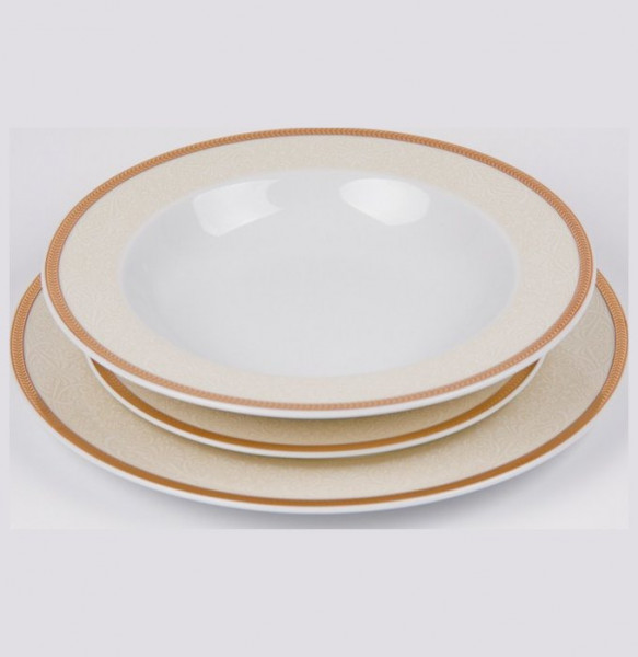 Набор тарелок 18 предметов (19, 23, 25 см)  Thun &quot;Кристина /Бежевая с золотом&quot; / 048765