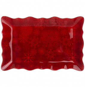 Блюдо 25 см прямоугольное красное  LEFARD "Новогодний калейдоскоп /Снежинки" / 268481