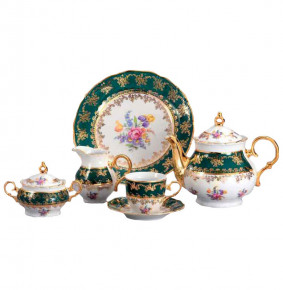 Чайный сервиз на 6 персон 15 предметов  Bohemia Porcelan Moritz Zdekauer 1810 s.r.o. "Офелия /Изумруд /Полевой цветок" / 046477