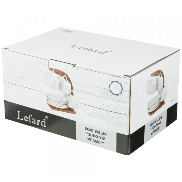 Набор чайных пар 150 мл 6 шт на деревянной подставке  LEFARD &quot;Золотой мрамор /Черный&quot; / 208553
