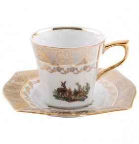 Набор чайных пар 230 мл 6 шт  Royal Czech Porcelain "Львов /Охота бежевая" / 203493