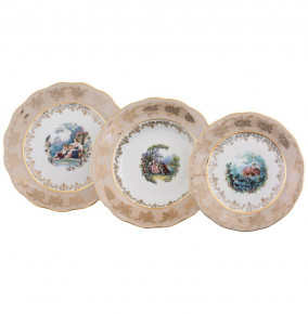 Набор тарелок 18 предметов (19, 23, 25 см)  Royal Czech Porcelain "Аляска /Барокко бежевое" / 203597
