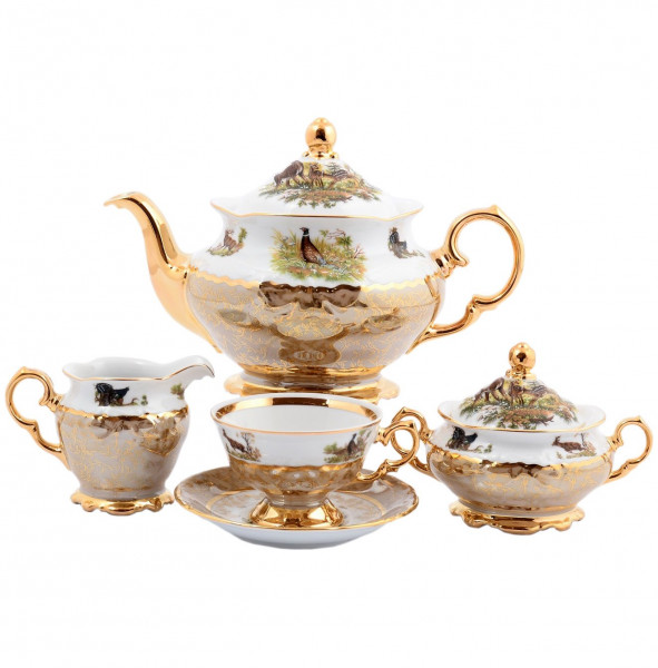 Чайный сервиз на 6 персон 17 предметов  Sterne porcelan &quot;Фредерика /Охота бежевая&quot; / 128797
