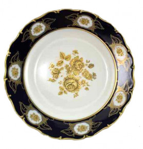 Блюдо 32 см круглое глубокое  Bohemia Porcelan Moritz Zdekauer 1810 s.r.o. "Анжелика /Винтажная золотая роза /Кобальт" / 095051
