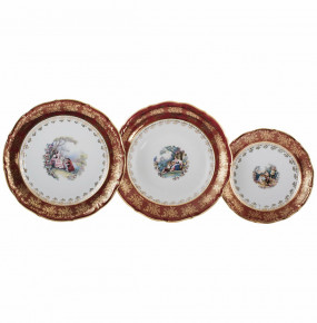 Набор тарелок 18 предметов (19, 23, 25 см)  Royal Czech Porcelain "Фредерика /Барокко красное" / 204652