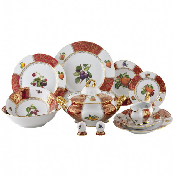 Столовый сервиз на 6 персон 27 предметов  Royal Czech Porcelain &quot;Болеро /Фрукты /Красные листики&quot; / 203637