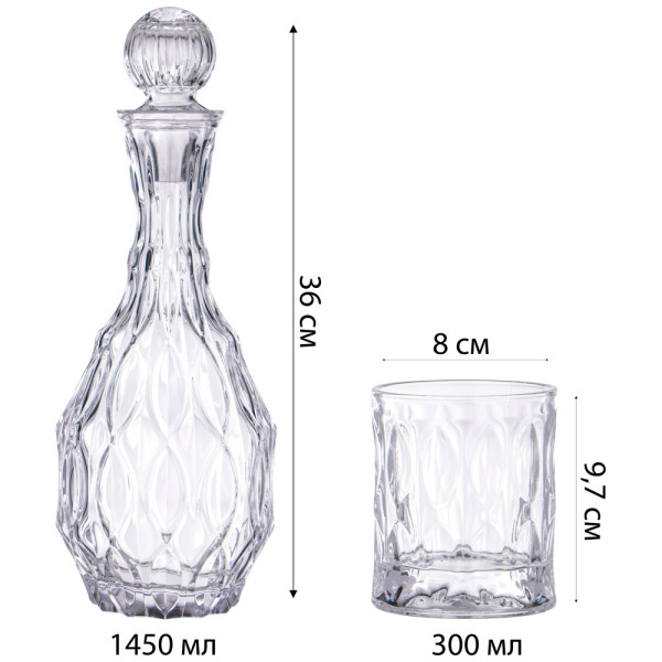 Набор для виски 3 предмета (графин 1,45 л + 2 стакана по 300 мл)  Alegre Glass &quot;Sencam&quot; / 330228
