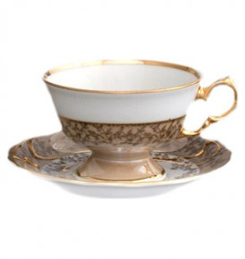 Чайная чашка 140 мл 1 шт  Royal Czech Porcelain "Аляска /Бежевая /Золотые листики" / 204918