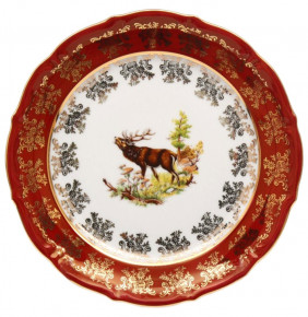 Набор тарелок 24 см 6 шт  Bavarian Porcelain "Мария-Тереза /Охота красная"  / 012189