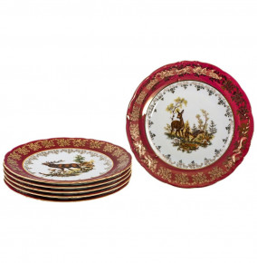 Набор тарелок 17 см 6 шт  Royal Czech Porcelain "Фредерика /Охота красная" / 204027