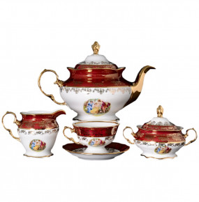 Чайный сервиз на 6 персон 15 предметов  Royal Czech Porcelain "Фредерика /Мадонна красная" / 086867