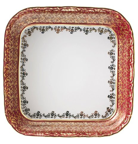 Салатник 16 см квадратный  Royal Czech Porcelain &quot;Офелия /Красная /Золотые листики&quot; / 203832