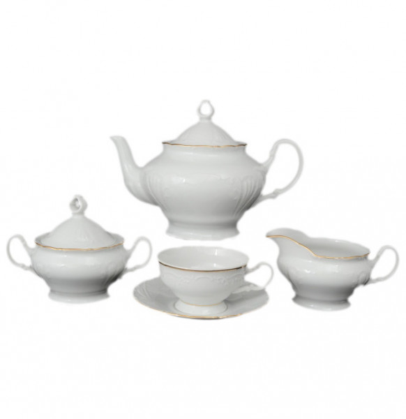 Чайный сервиз на 6 персон 15 предметов низкая чашка  Bohemia Porcelan Moritz Zdekauer 1810 s.r.o. &quot;Лиана /Золотая отводка&quot; / 050999