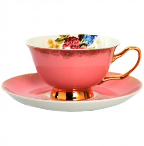 Набор чайных пар 6 шт розовый  Royal Classics "Цветы /С золотом" / 148509