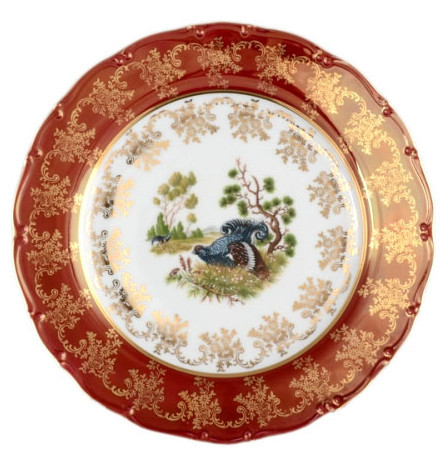 Набор тарелок 23 см 6 шт глубокие  Bohemia Porcelan Moritz Zdekauer 1810 s.r.o. &quot;Магнолия /Охота красная&quot; / 047590