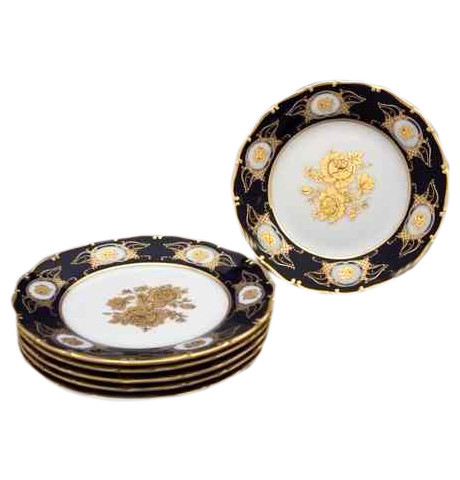 Набор тарелок 25 см 6 шт  Bohemia Porcelan Moritz Zdekauer 1810 s.r.o. &quot;Анжелика /Винтажная золотая роза /Кобальт&quot; / 027556