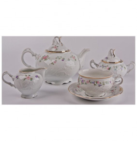 Чайный сервиз на 6 персон 15 предметов низкая чашка  Thun "Тулип /Нежность"  / 002341