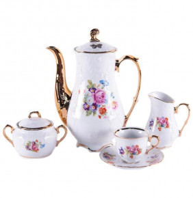 Кофейный сервиз на 6 персон 15 предметов  Royal Czech Porcelain "Рококо /Бабочки 04" / 203570
