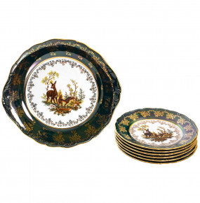 Набор для торта 7 предметов  Royal Czech Porcelain "Офелия /Охота зеленая" / 203984