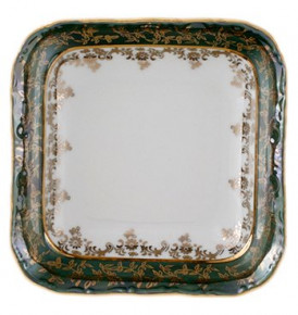 Салатник 13 см квадратный  Royal Czech Porcelain "Офелия /Зелёная /Золотые листики" / 203816